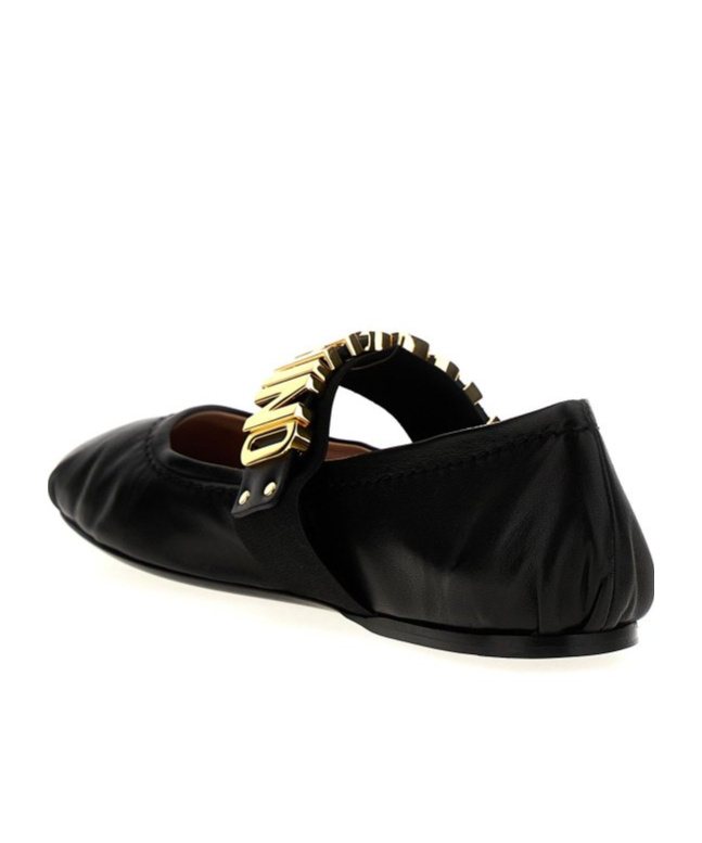 Moschino Logo-lettering Leather Ballerina Shoes In Black