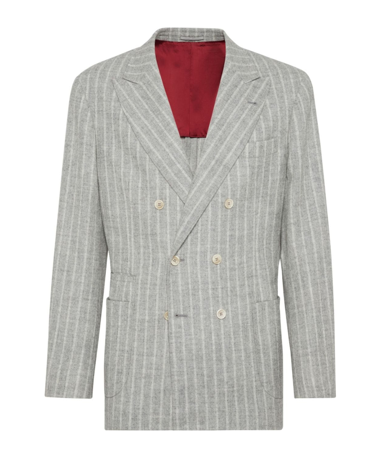 Shop Brunello Cucinelli Double-breasted Striped Blazer In Gray