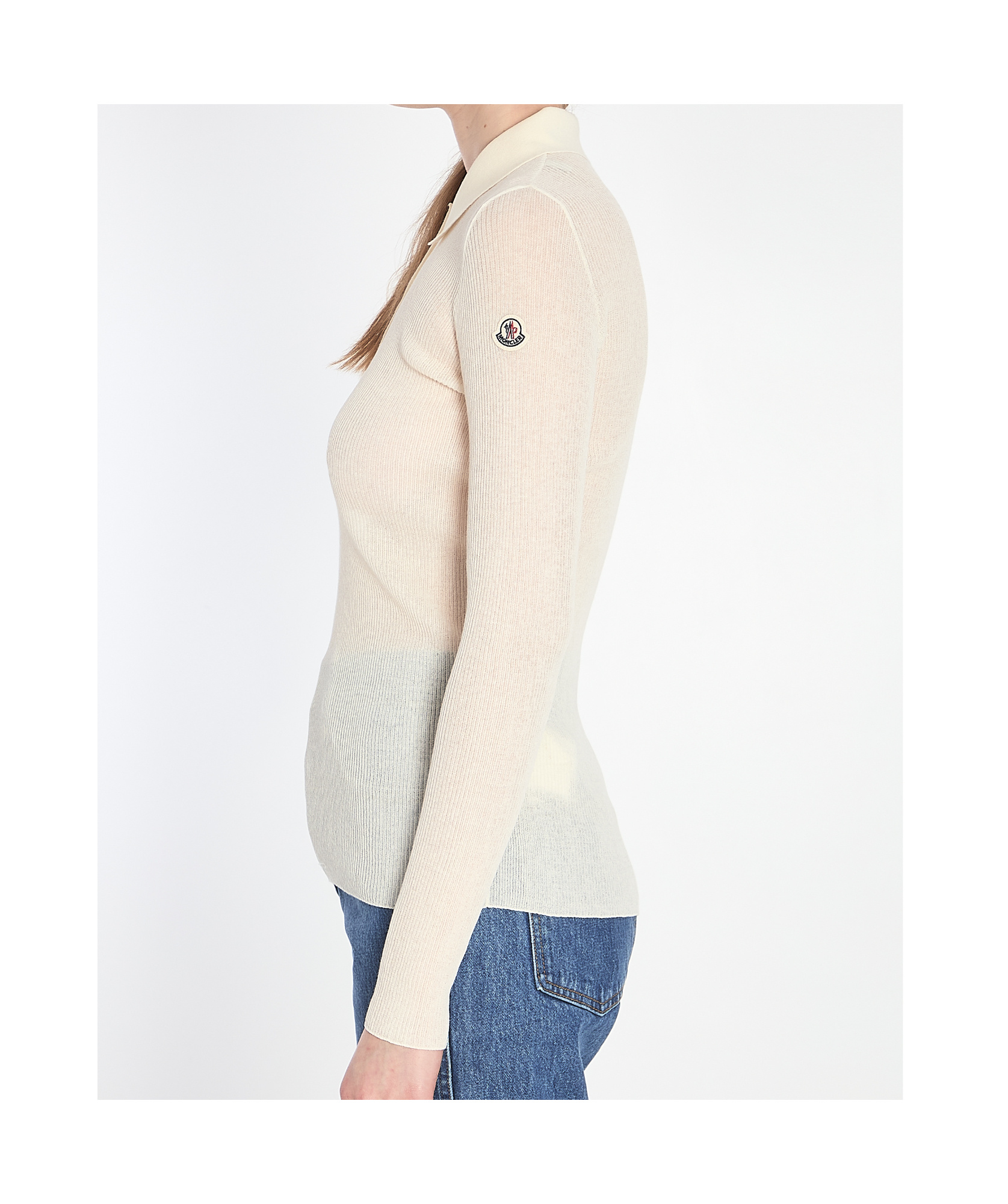 Moncler Ribbed Cotton Long-sleeve Polo Shirt In White
