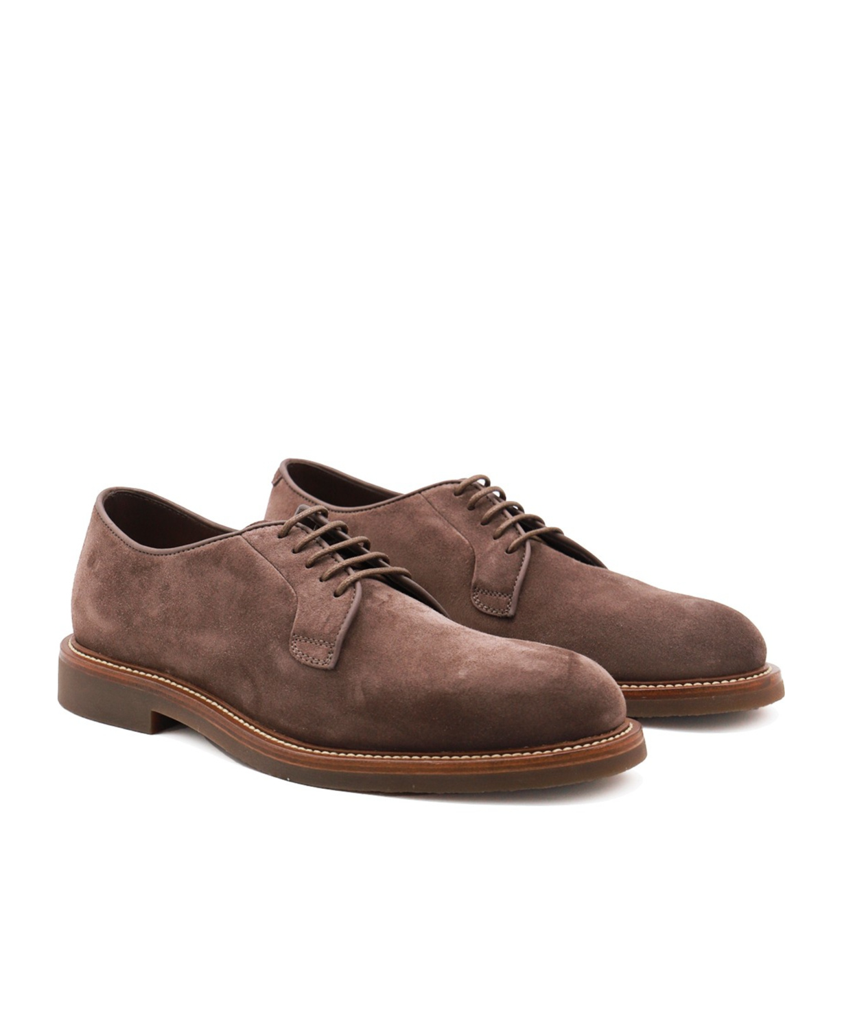 Brunello Cucinelli Brogues With Round Toe And Suede Finish In Burgundy