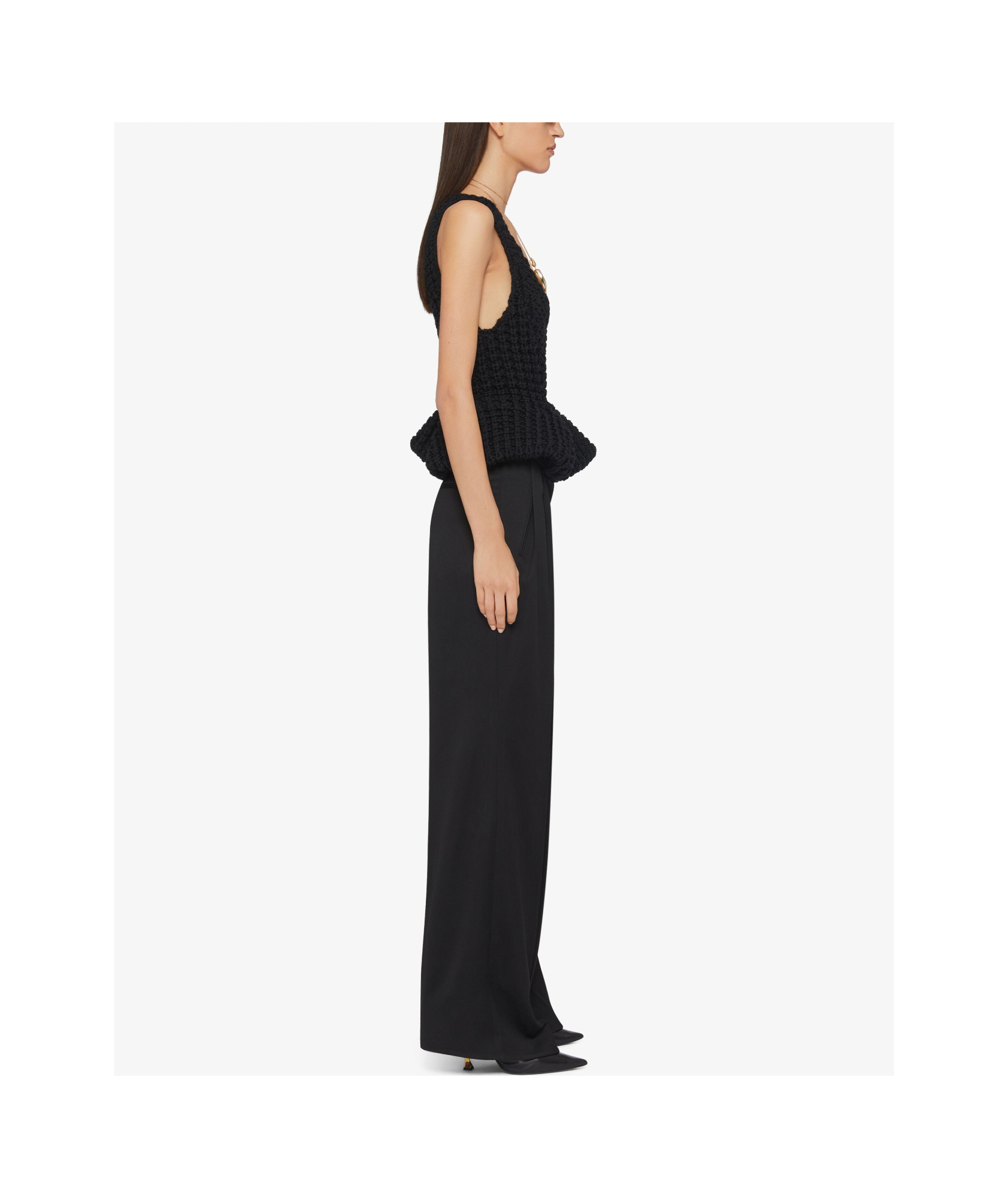Givenchy Slim Fit Peplum Top In Waffle Wool In Black