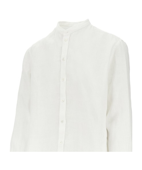 Emporio Armani Linen Shirt With Guru Collar In White