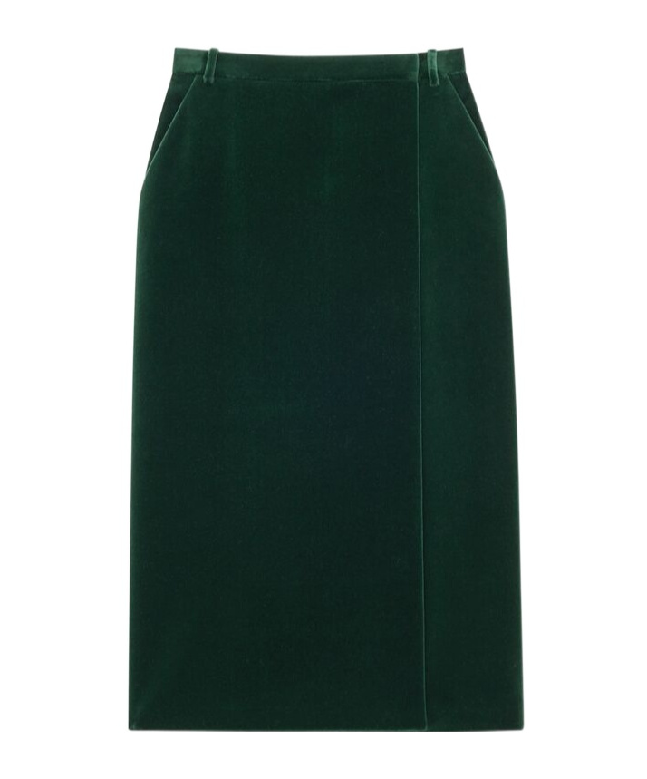 Saint Laurent Midi Wrap Skirt In Cotton Velvet In Green