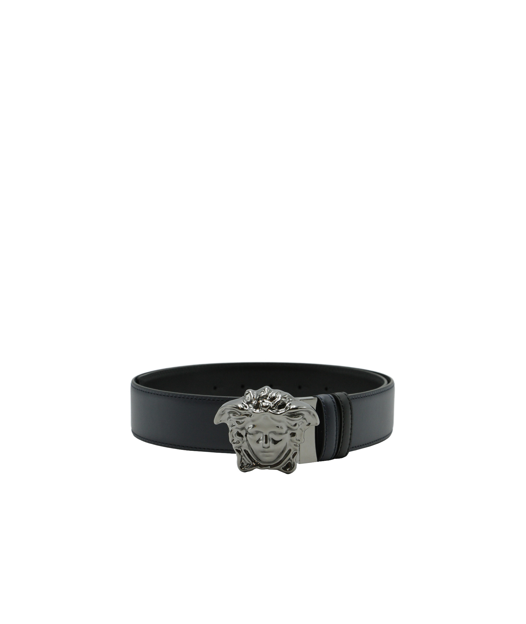 Versace Medusa Head Gold-toned Buckle Leather Belt In Black