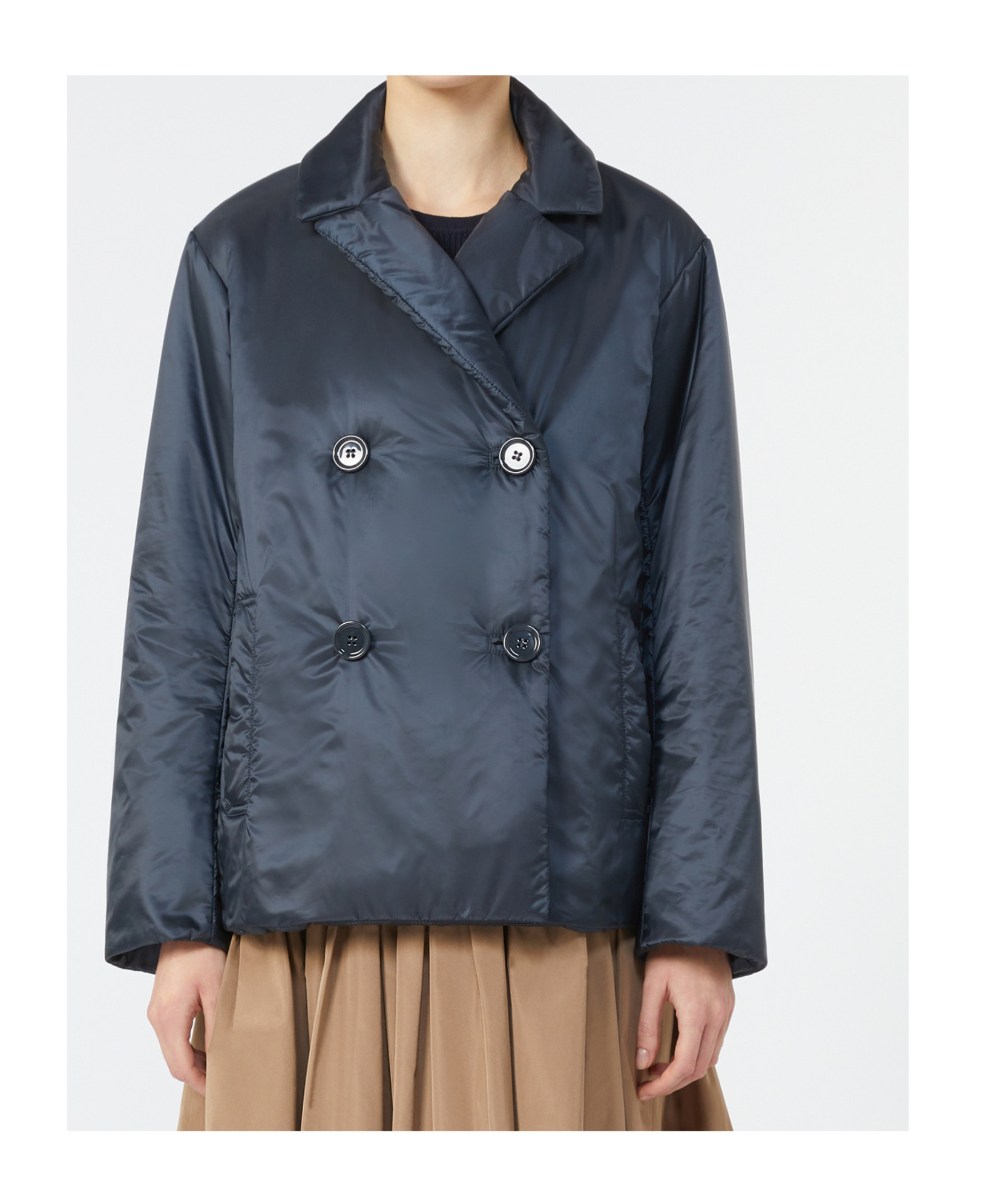 Max Mara Padded Double-breasted Jacket In Water-repellent Canvas In Blue