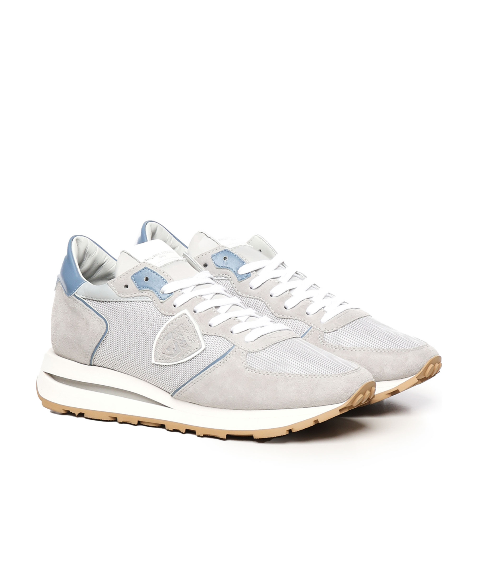Philippe Model Tropez Haute Sneakers In Grey Suede And Fabric In White