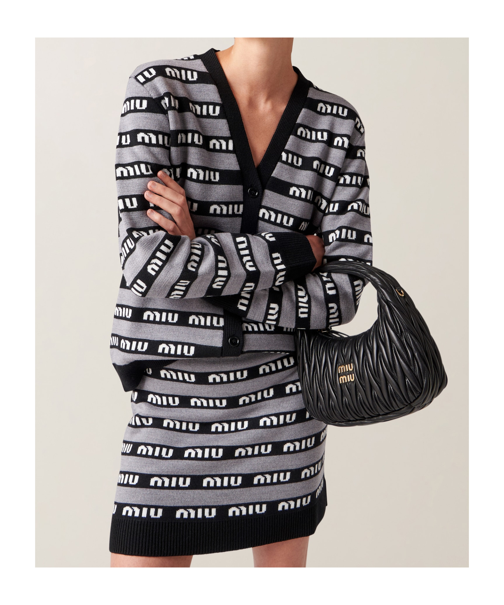 Miu Miu Logo-intarsia Wool Cardigan In Black