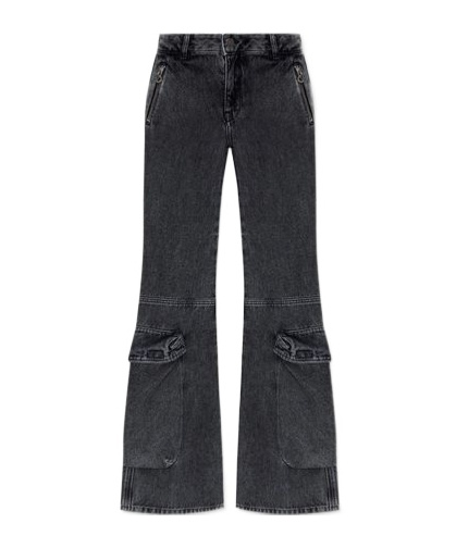 Diesel Flared Distressed Trousers Zip Pockets In Black