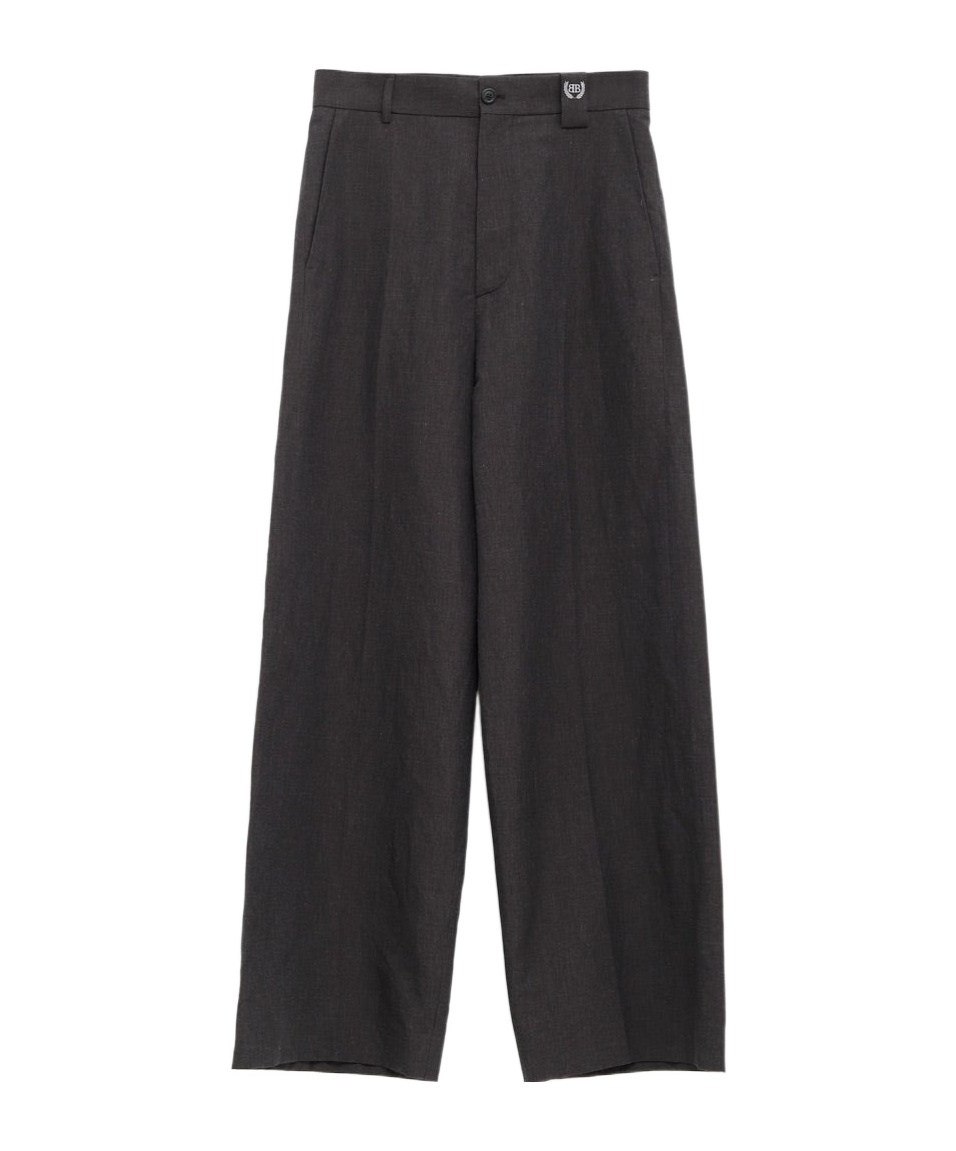 Balenciaga Linen Blend Wide Leg Pant With Belt Loops And Back Pocket In Black