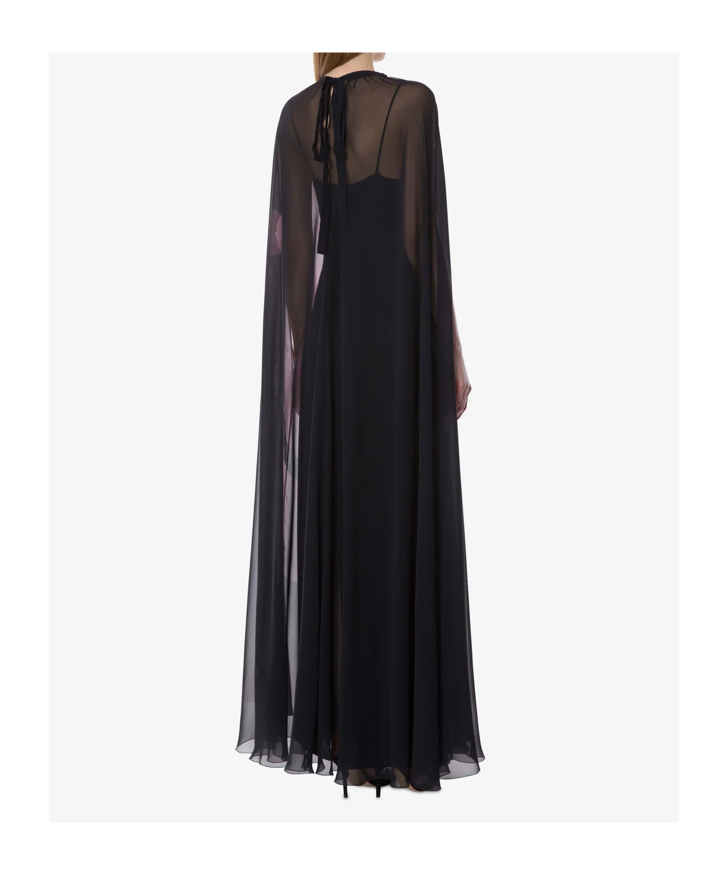 Alberta Ferretti Chiffon Maxi Dress With Orchid Print In Black