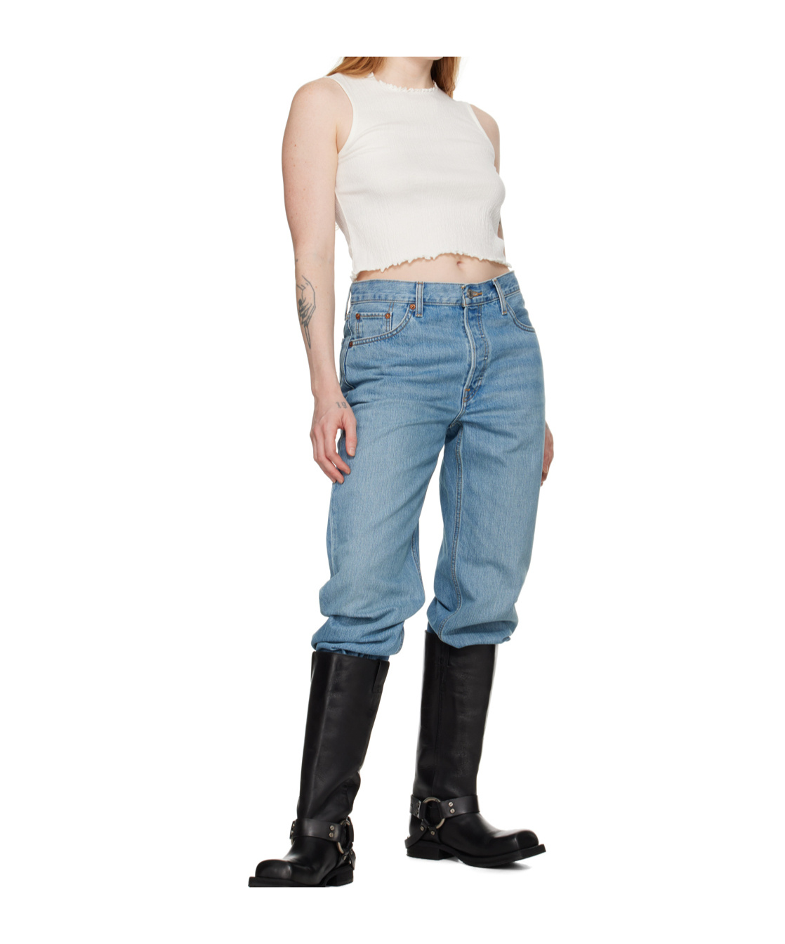 Re/done Crinkled Cropped Top In Neutral