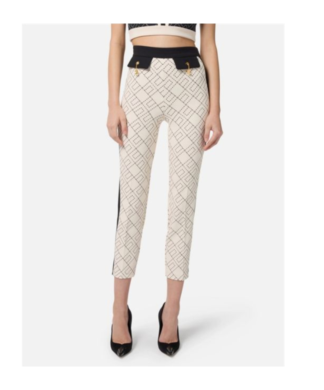 Elisabetta Franchi Logo-print Two-colour Trousers In White