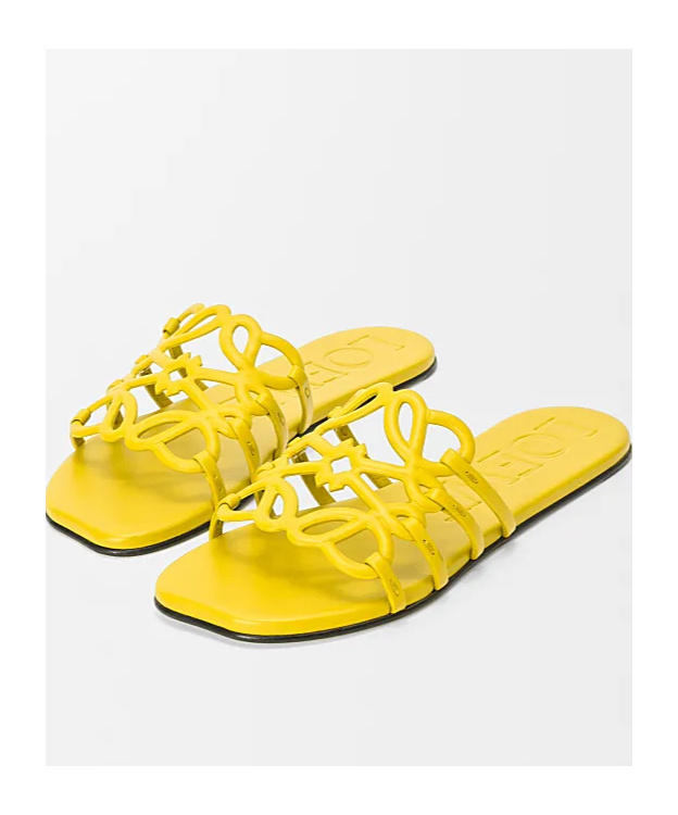 Loewe Petal Anagram Slide In Soft Calfskin In Yellow