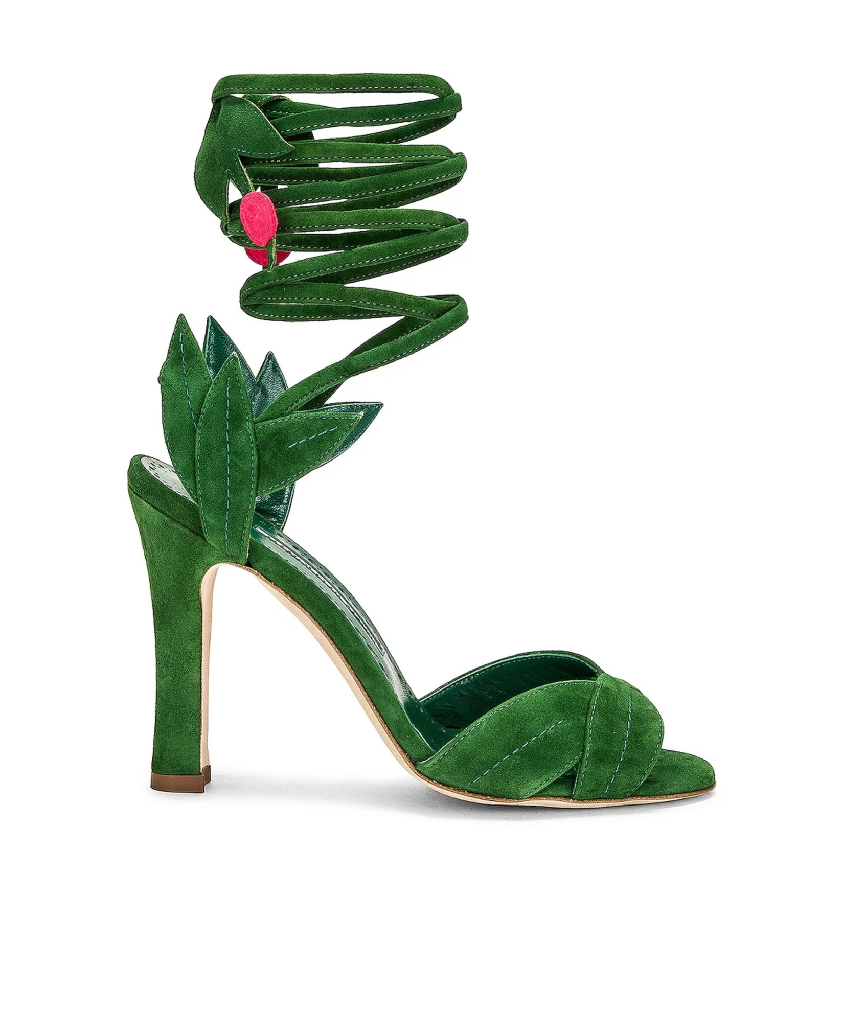Manolo Blahnik Ossie 105mm Suede Lace-up Sandals In Green