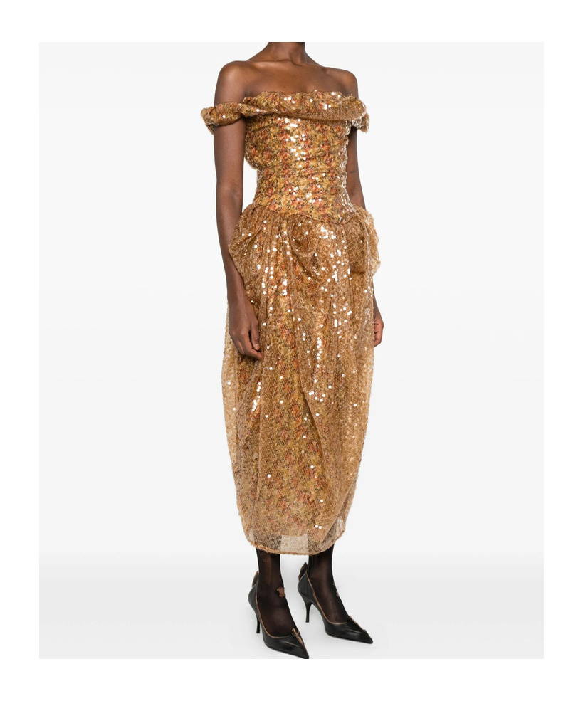 Vivienne Westwood Sequin-embellished Draped Dress In Gold