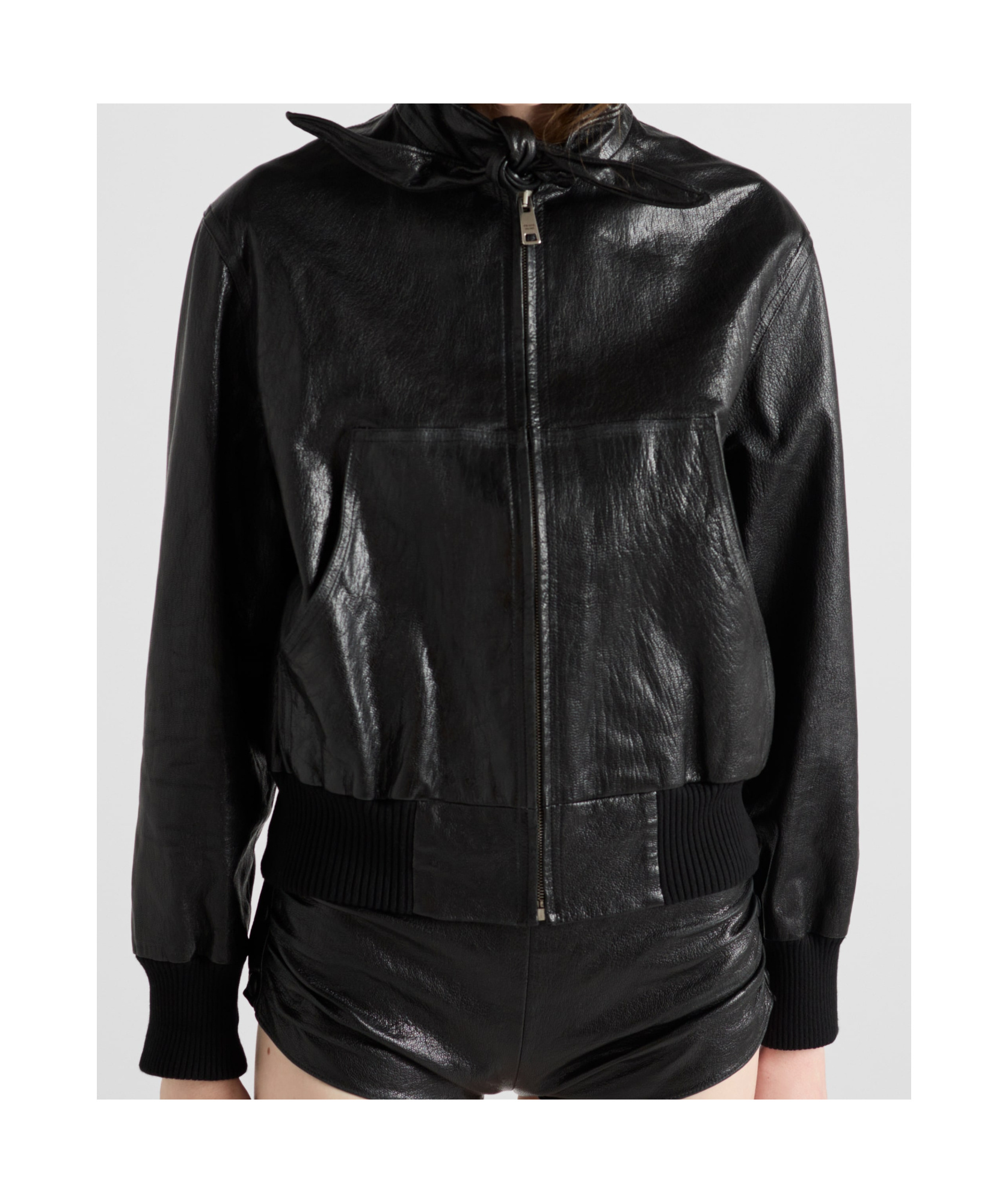 Prada Long-sleeved Hooded Leather Jacket In Black