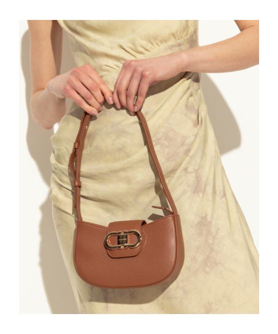 Ferragamo New Cognac Double Gancini Mini Bag