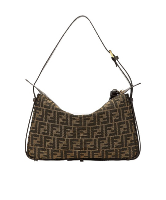 Fendi Brown Ff Jacquard Fabric Bag In Black