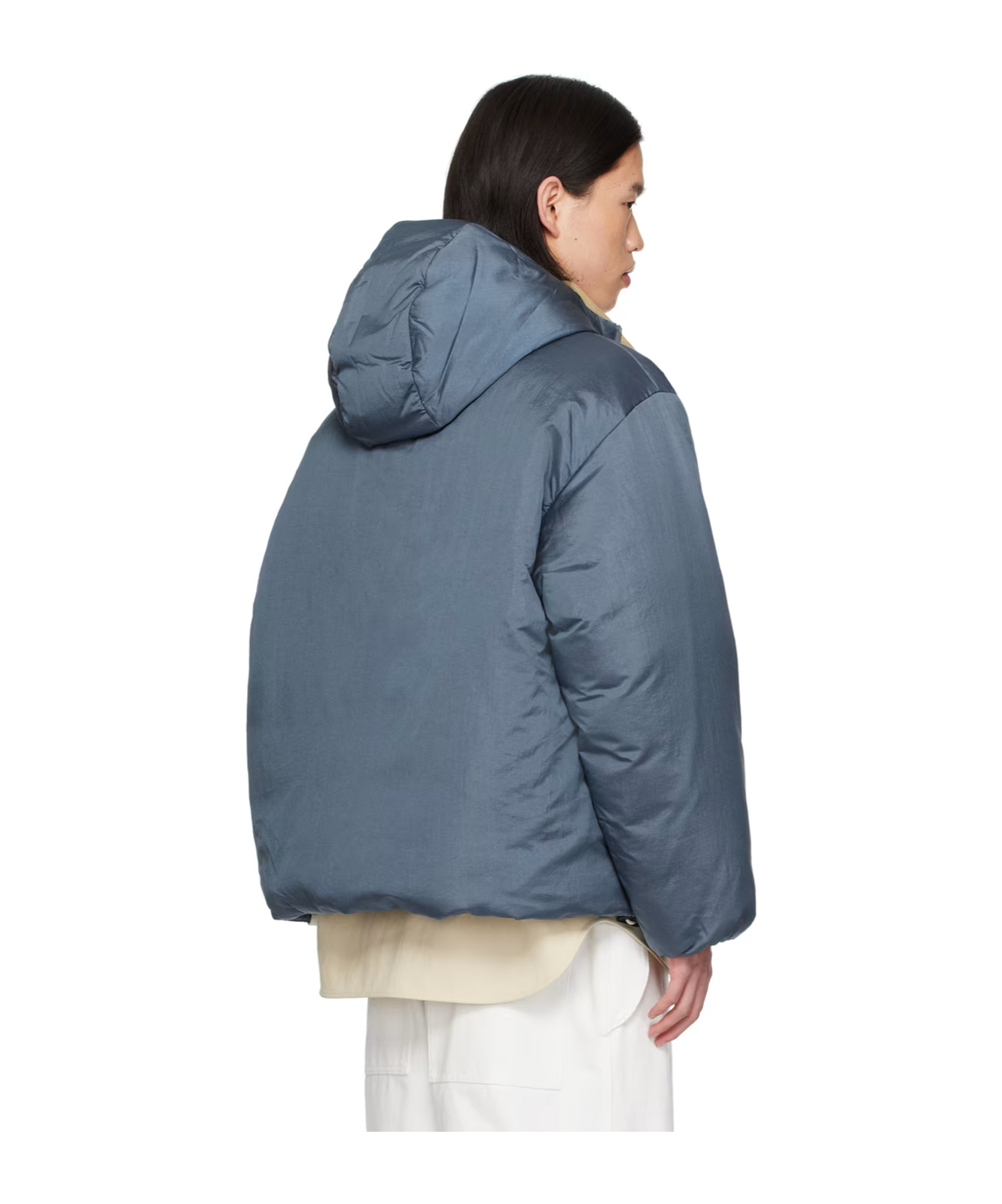 Jil Sander Blue Hooded Down Jacket In Gray