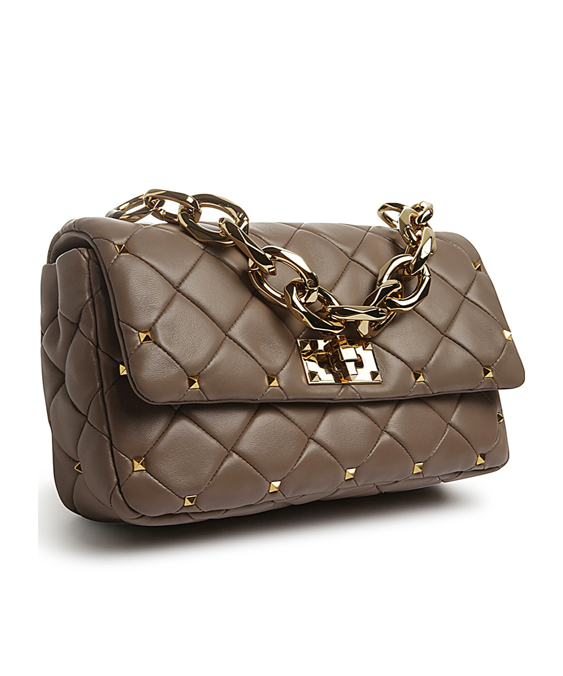 Shop Valentino Rockstud Spike Shoulder Bag In Brown