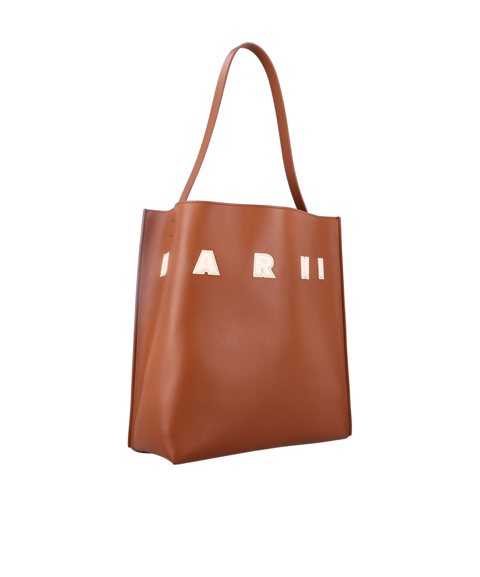 Marni Tote Bag With Elegant Lettering And Sophisticated Design In Brown
