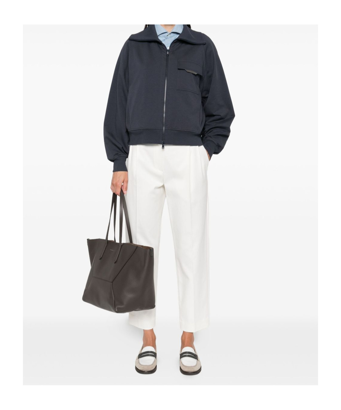 Brunello Cucinelli Cotton Zip Sweatshirt Chest Pocket In Blue