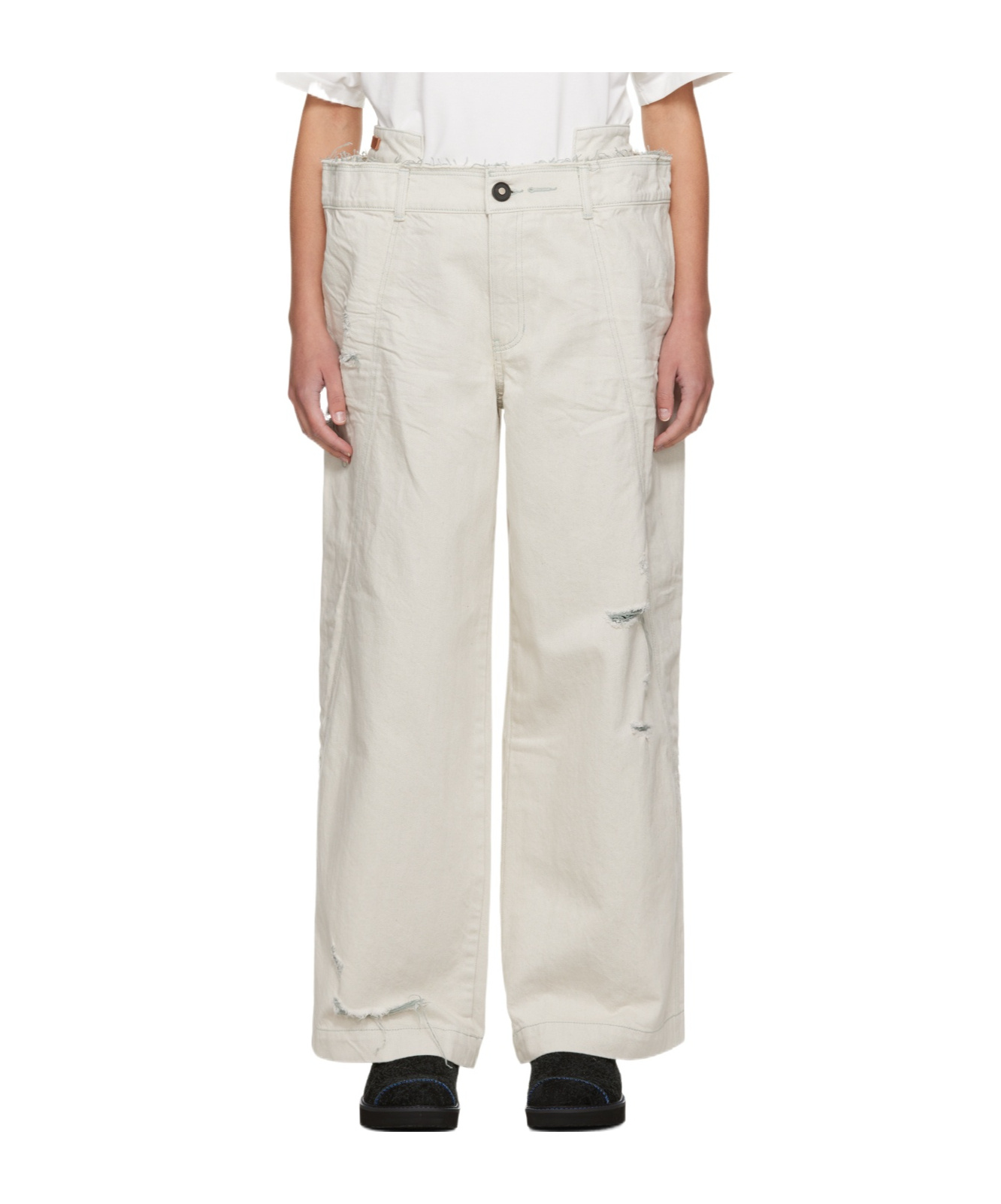 Ader Error Belt Loop Zipper Jeans Pants In White
