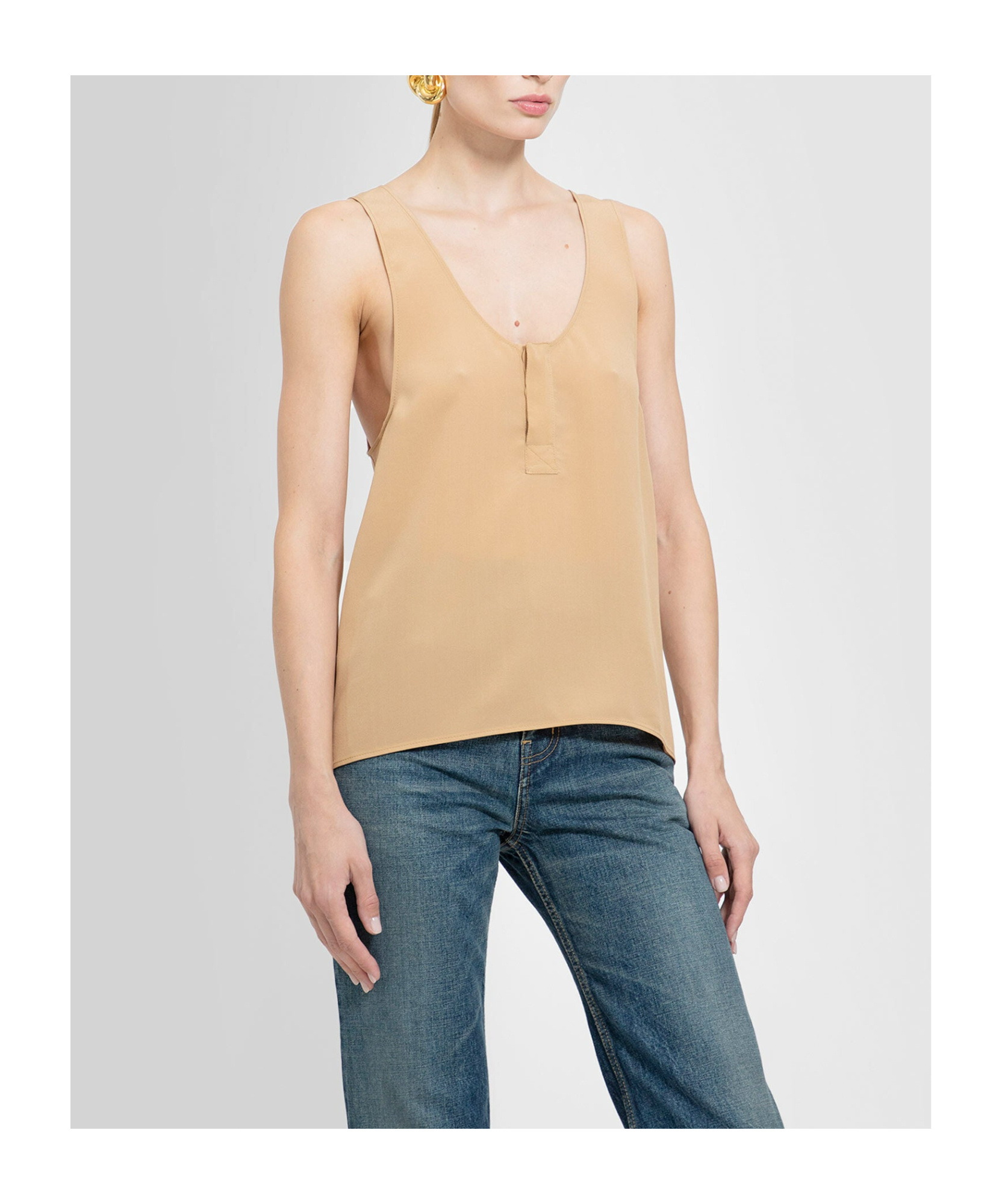 Saint Laurent Sleeveless Silk Top In Orange