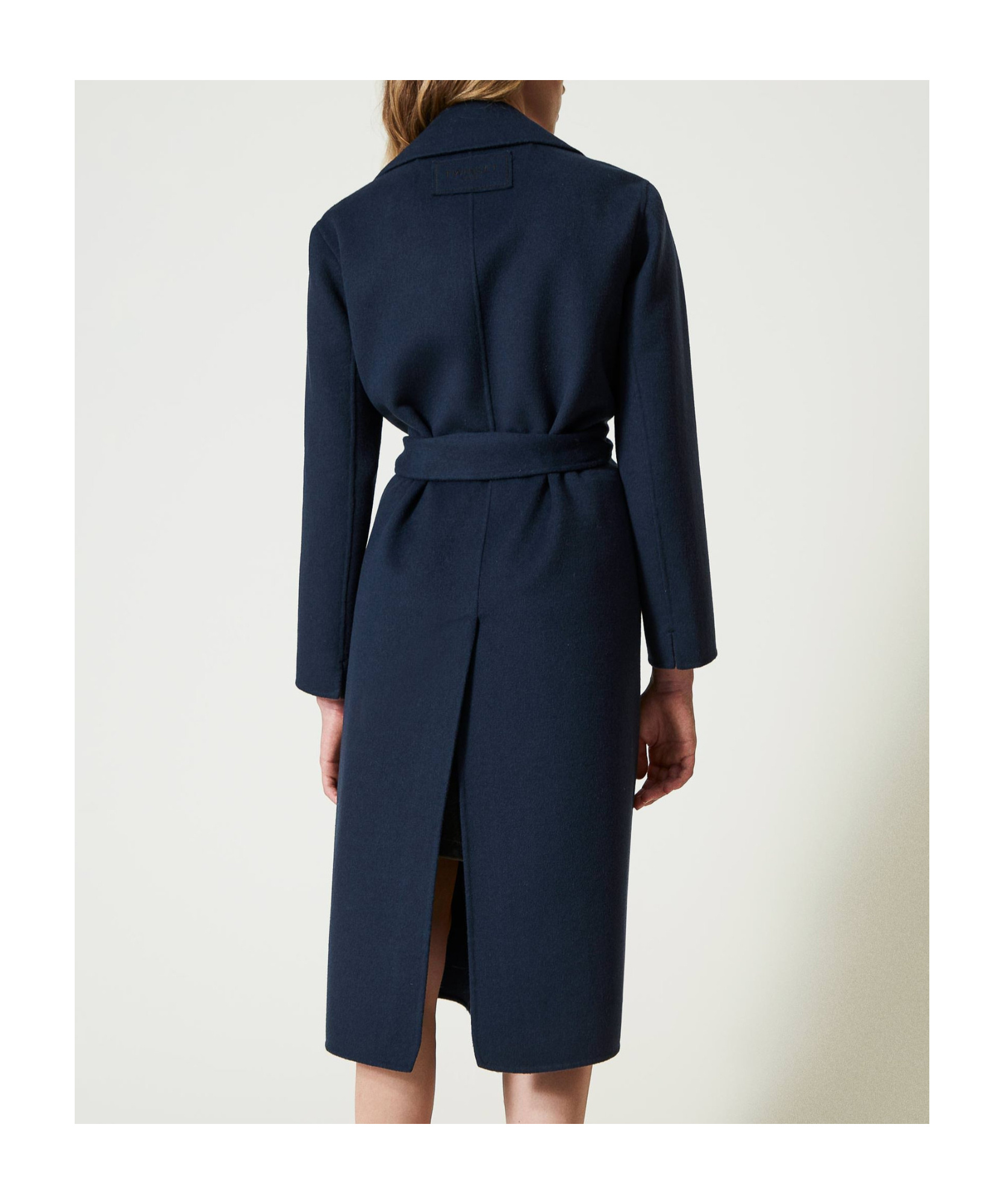 Shop Twinset Feather-trim Belted Coat In Black