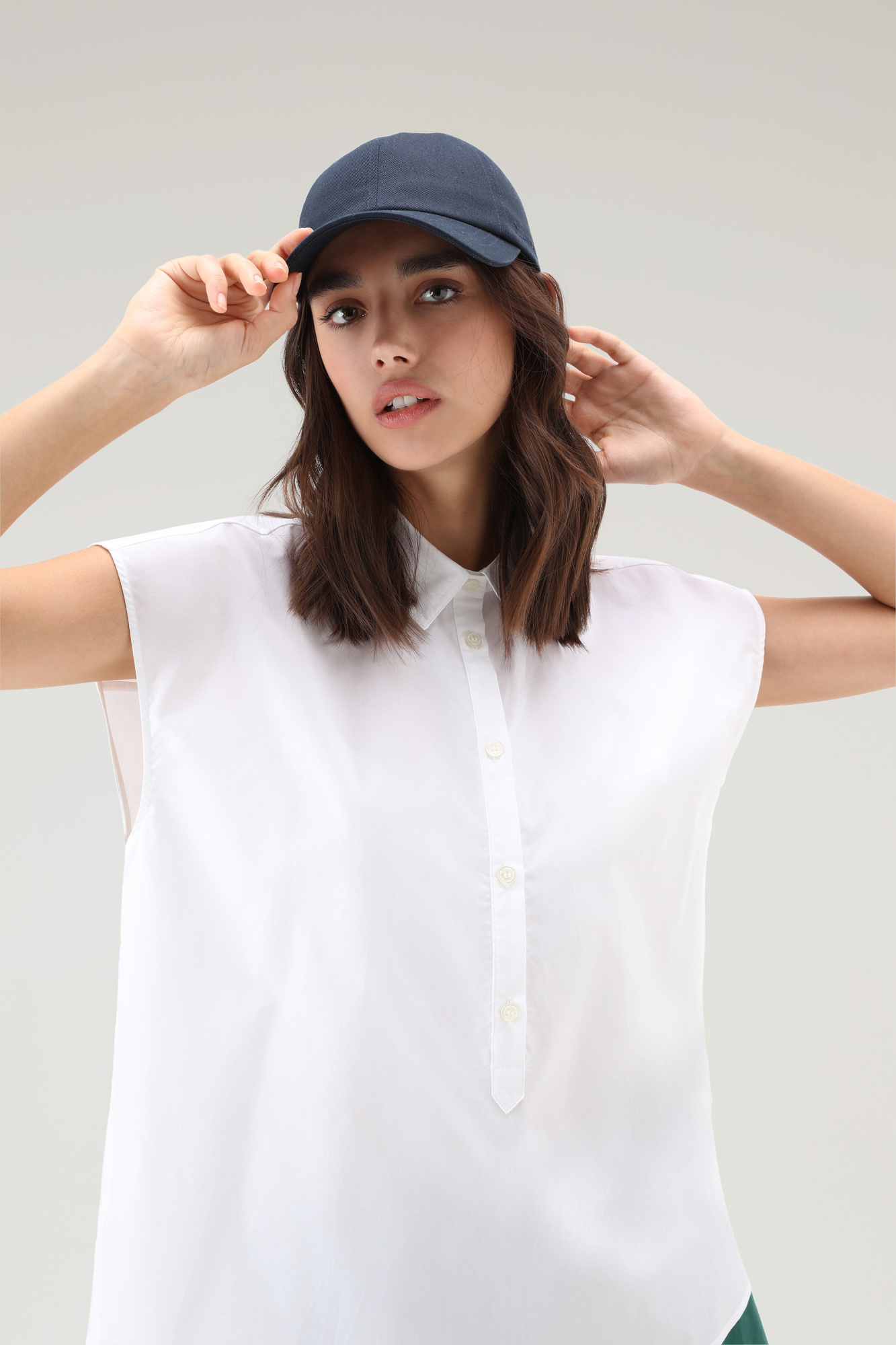Woolrich Cap-sleeve Cotton Shirt In White