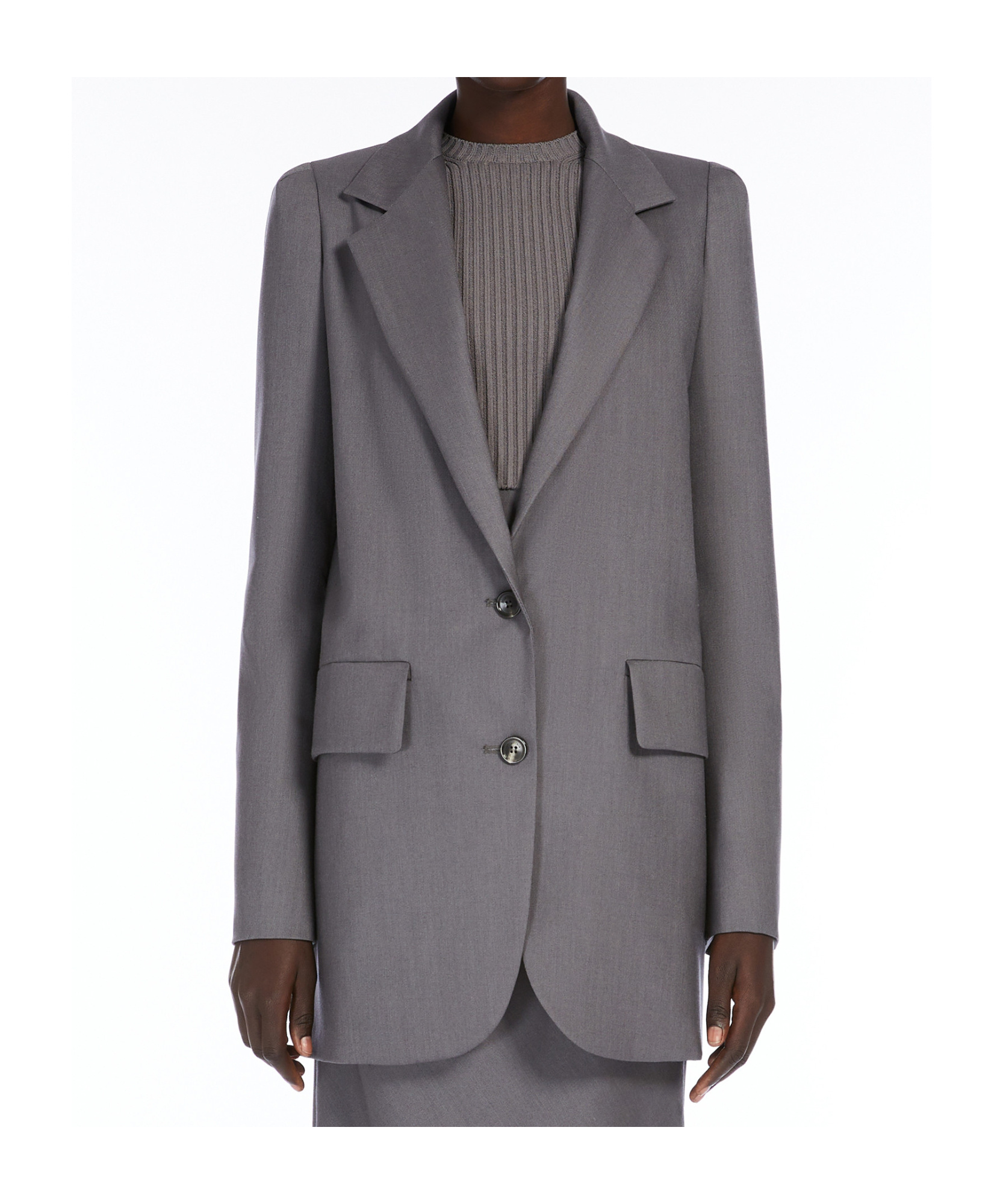 Max Mara Long-sleeved Suit Coat In Gray