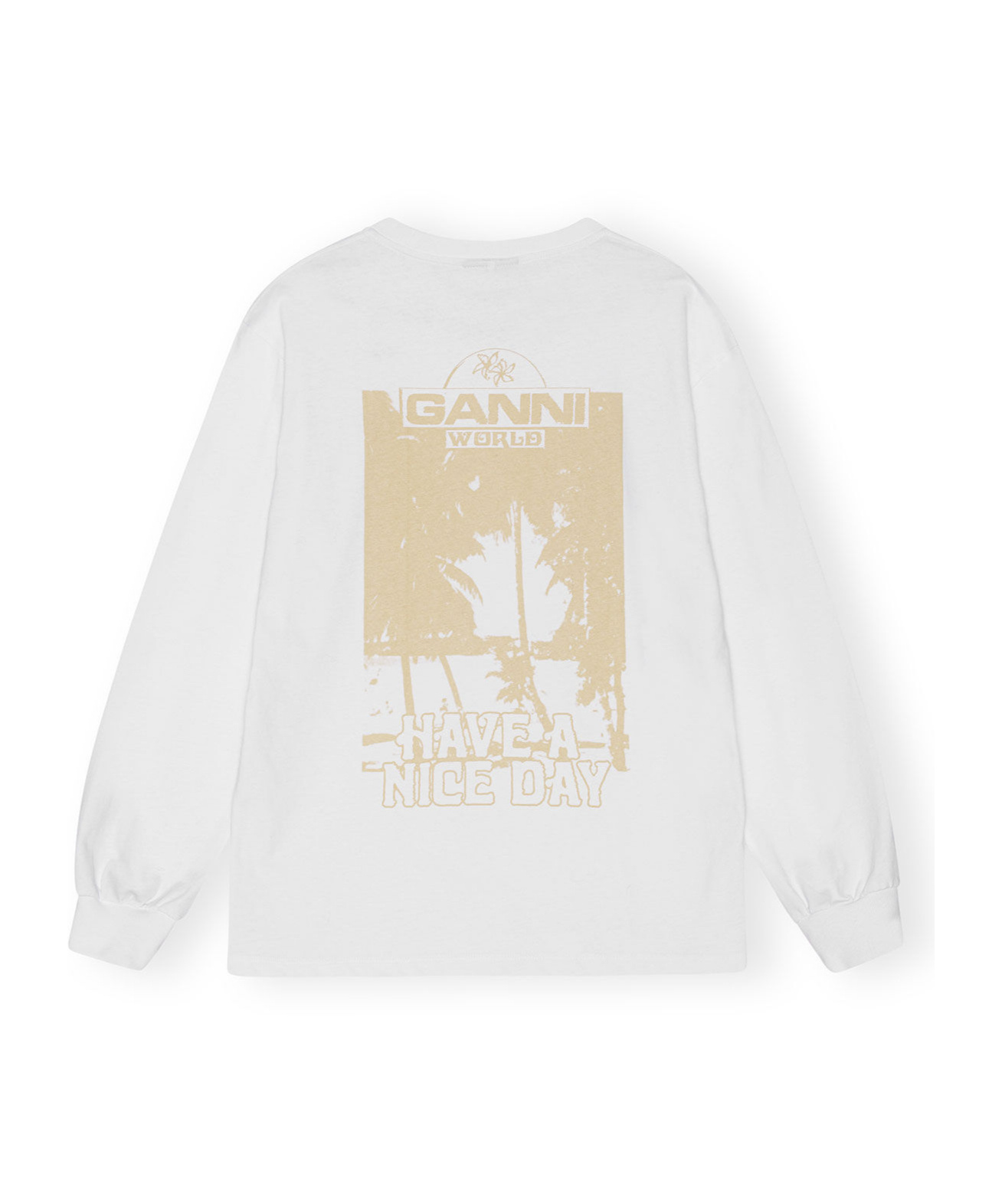 Ganni Future Heavy Jersey Palm Long Sleeve Tee Bright White In White