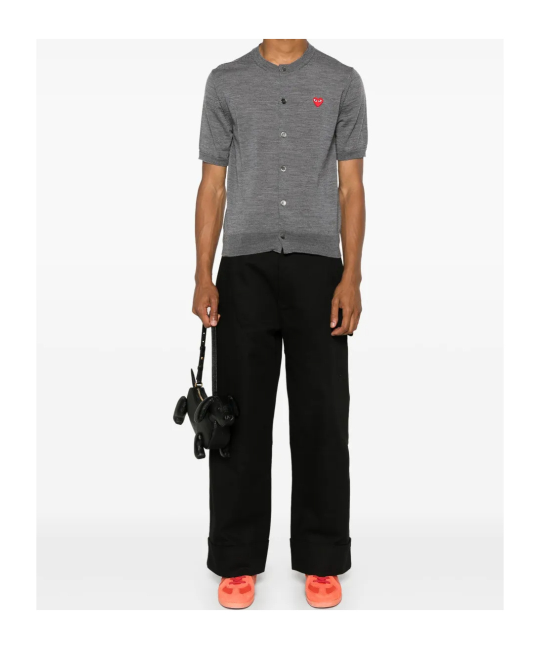 Comme Des Garçons Play Heart-patch Wool Cardigan In Gray