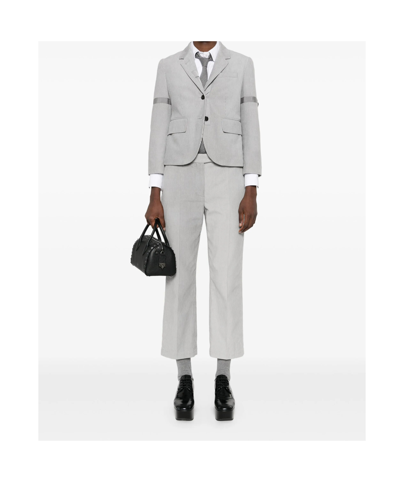 Thom Browne Corduroy Blazer With Grosgrain Trim And Vents In Gray