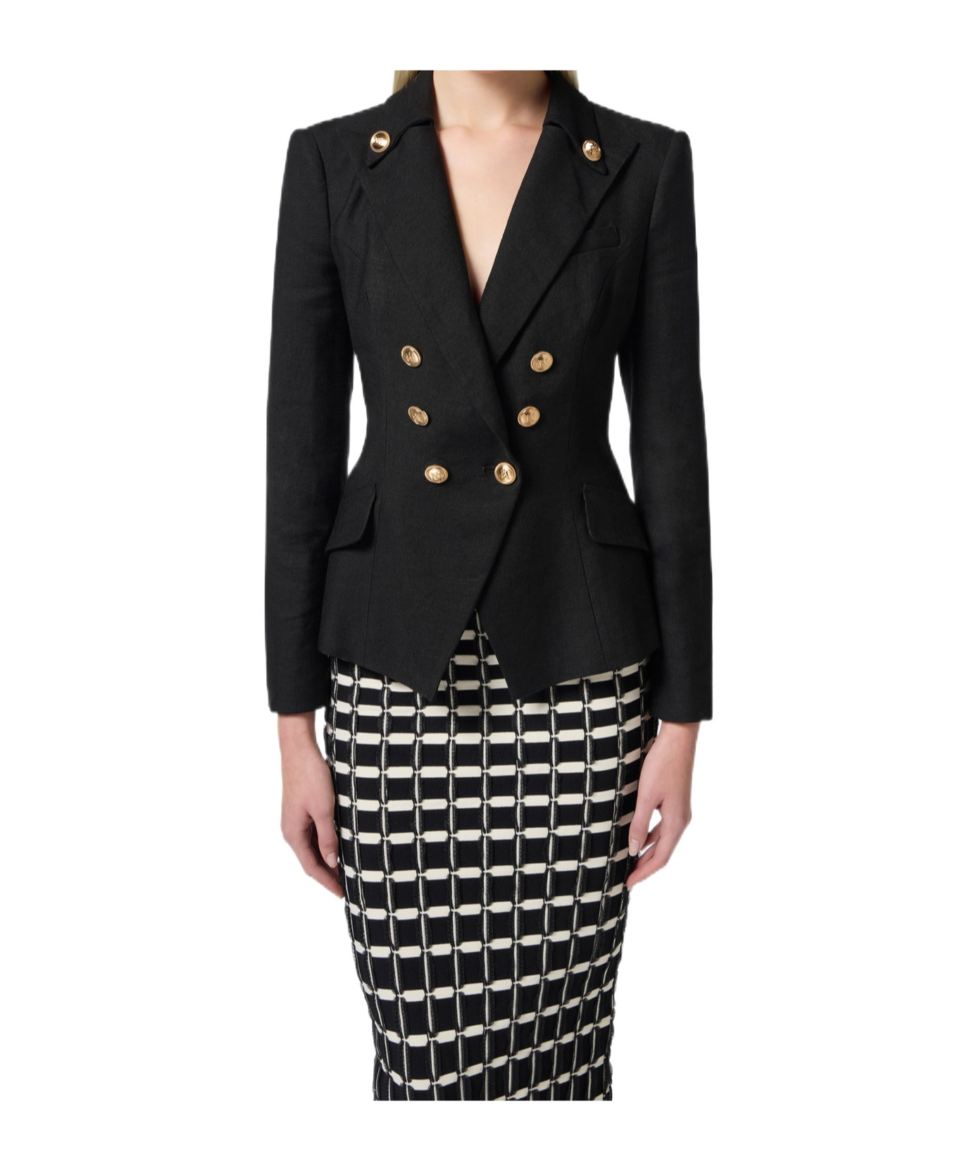 Elisabetta Franchi Double-breasted Black Jacket With Flap Pockets In Black