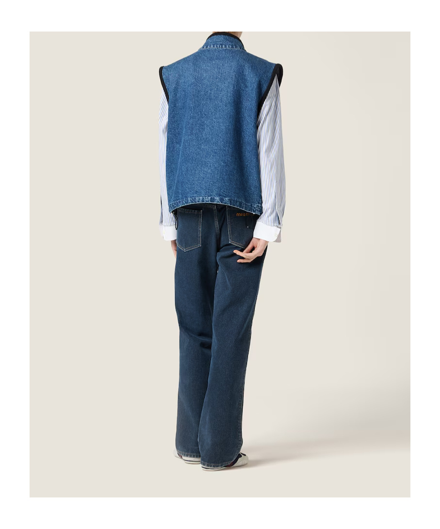 Miu Miu Logo-embroidered Denim Gilet In Blue