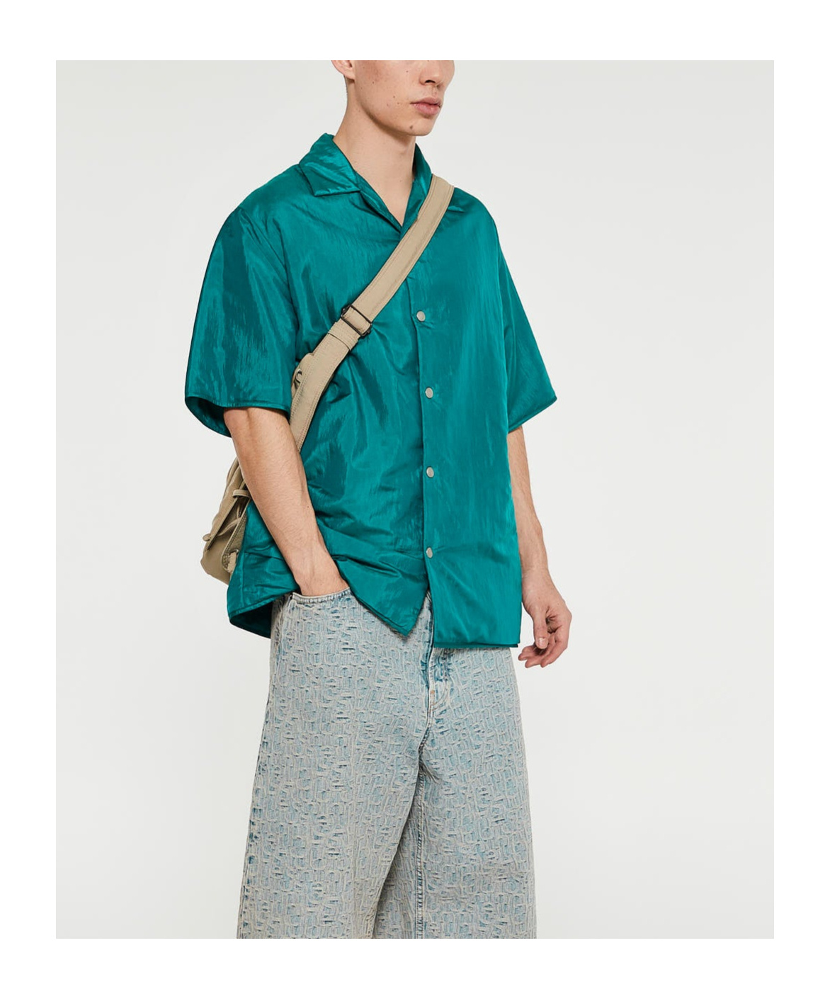 Jil Sander Green Nylon Overshirt With Boxy Fit In Green
