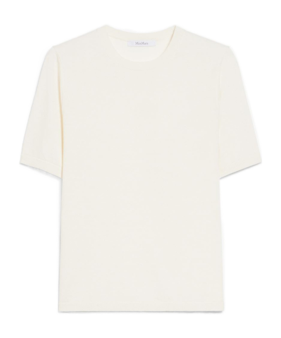 Max Mara Short-sleeved Cashmere Sweater In White