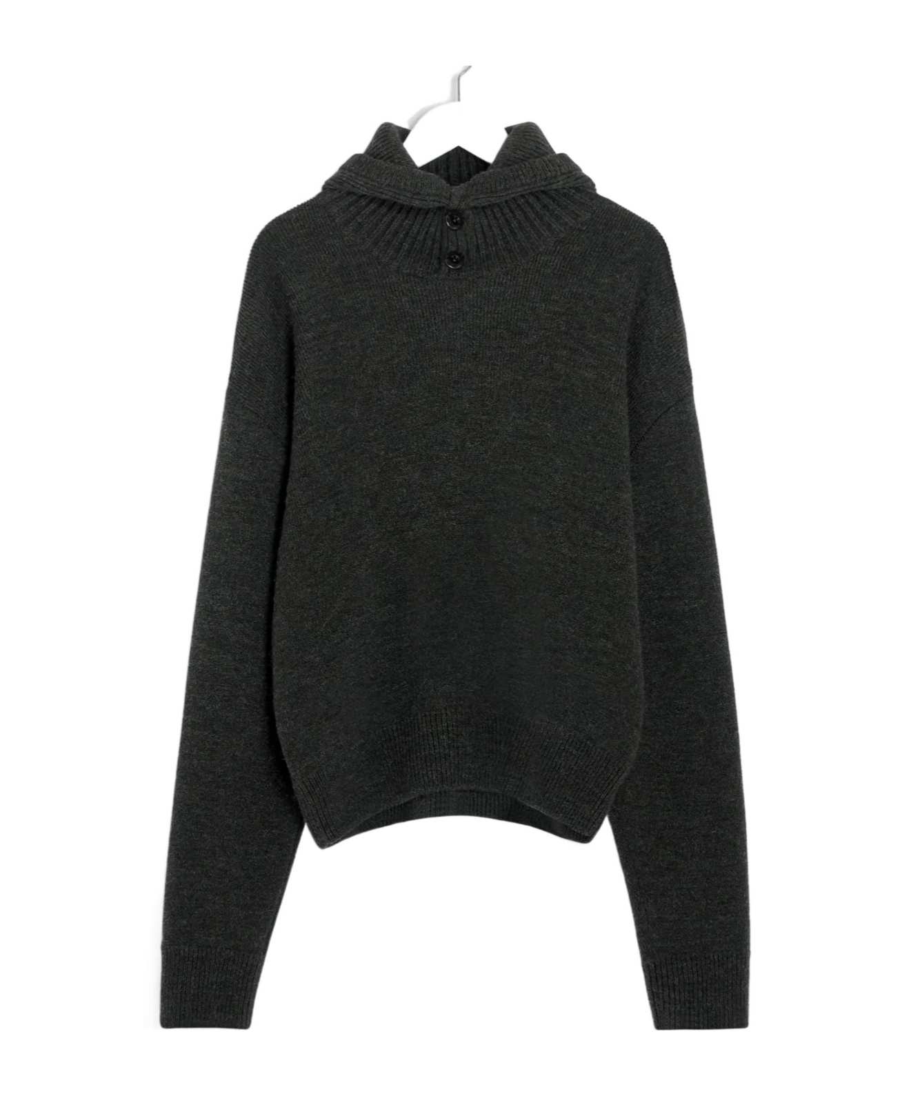 Lemaire Hooded Knit Sweater Featuring Button Detail In Brown