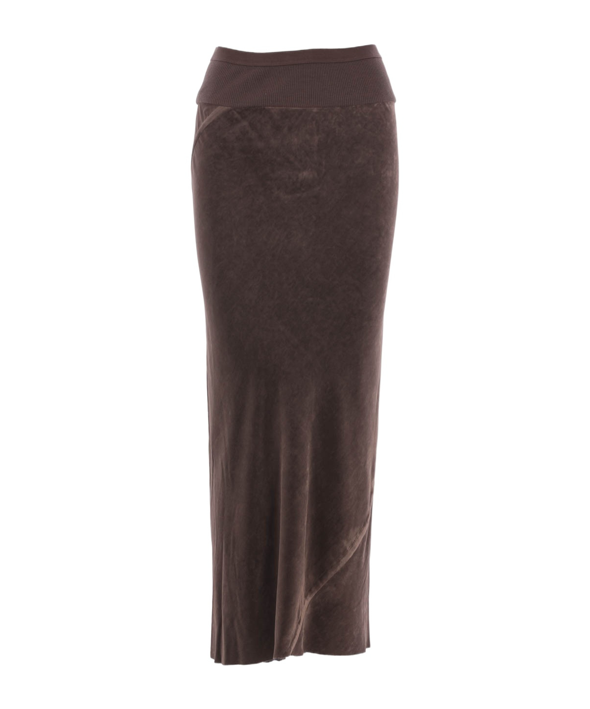 Rick Owens Ribbed-waistband Draped Midi Skirt In Brown