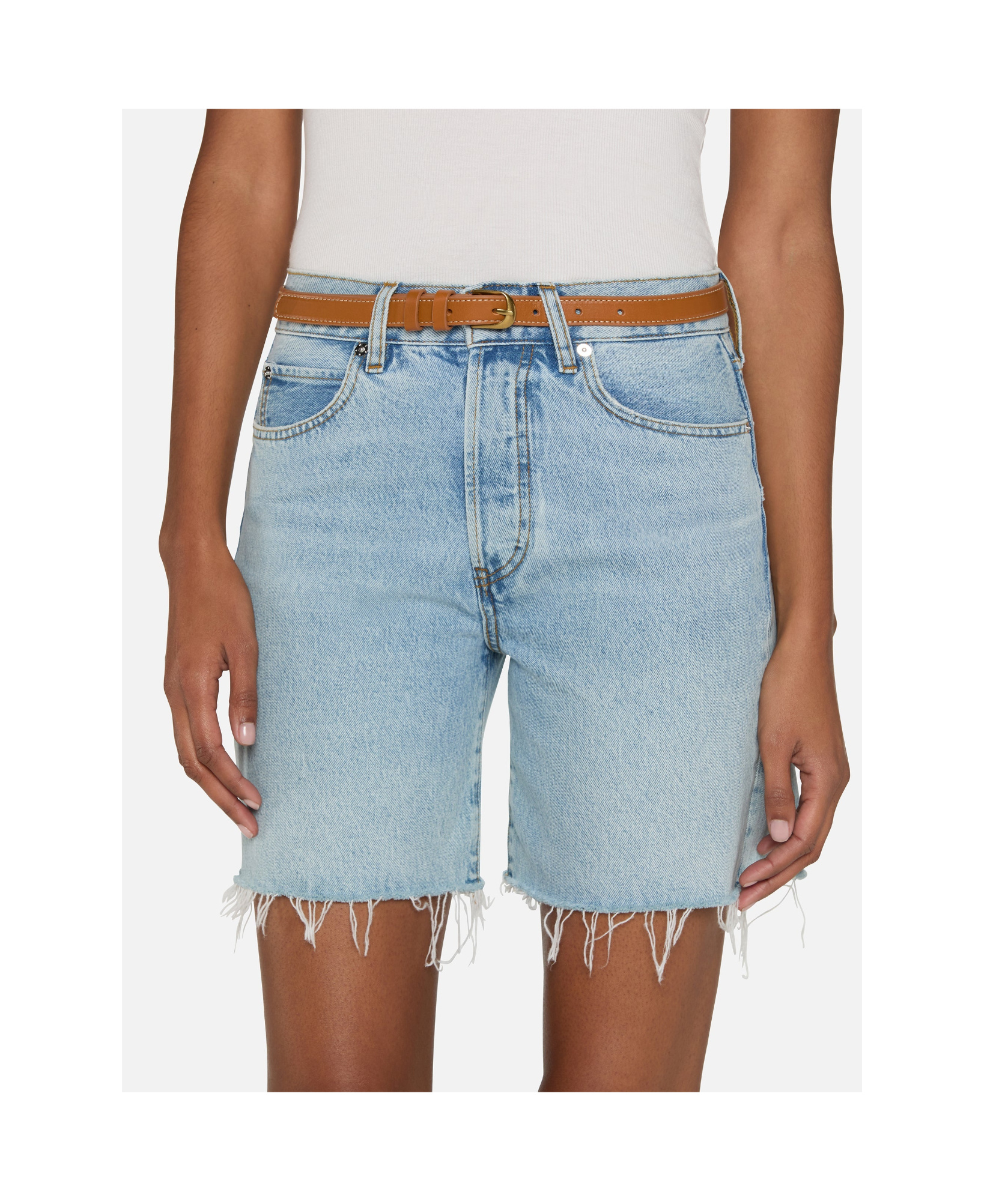 Frame Frayed Denim Shorts In Gray