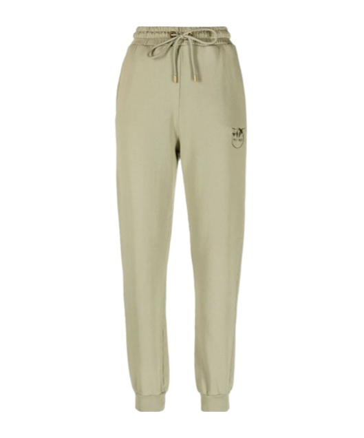 Pinko Love Birds Embroidered Cotton Track Pants In Green