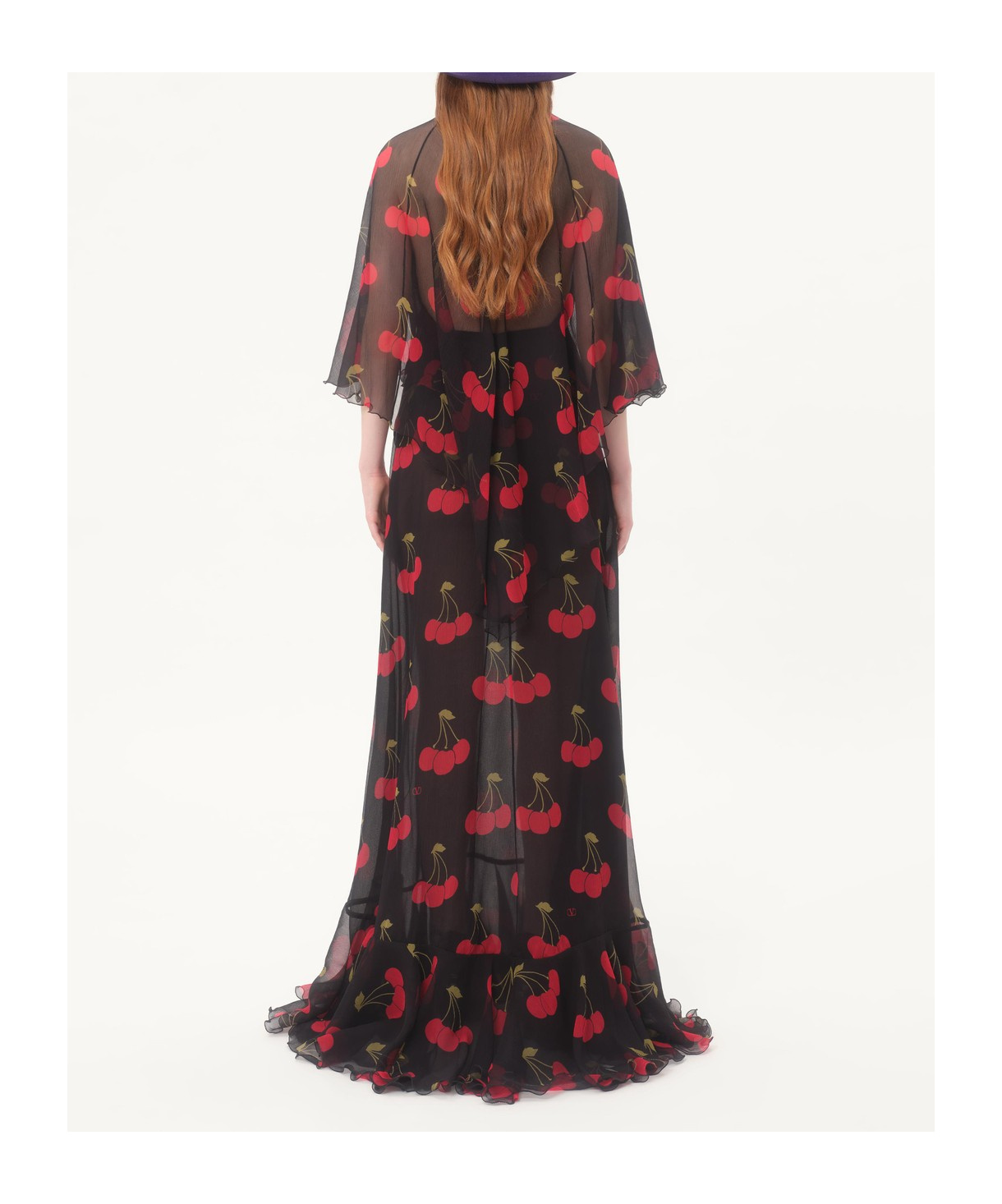 Valentino Silk Cherryfic Maxi Dress In Black