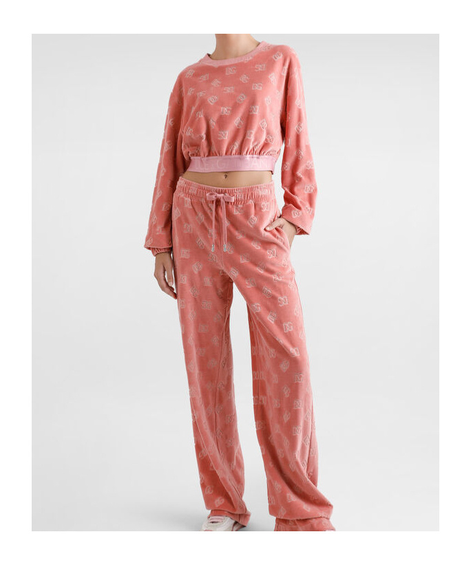 Dolce & Gabbana Short Chenille Jacquard Sweatshirt With Jacquard Dg Logo In Pink