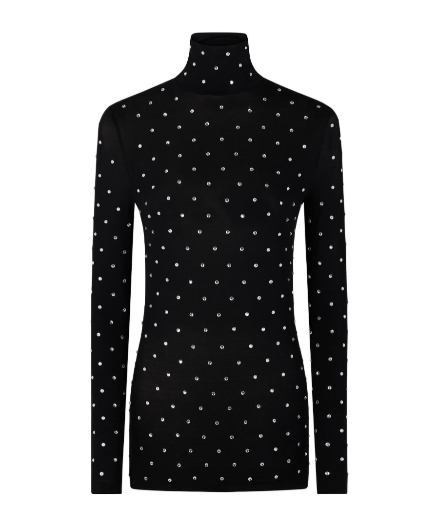 Rabanne Crystal-embellished Stretch-jersey Turtleneck Top In Black