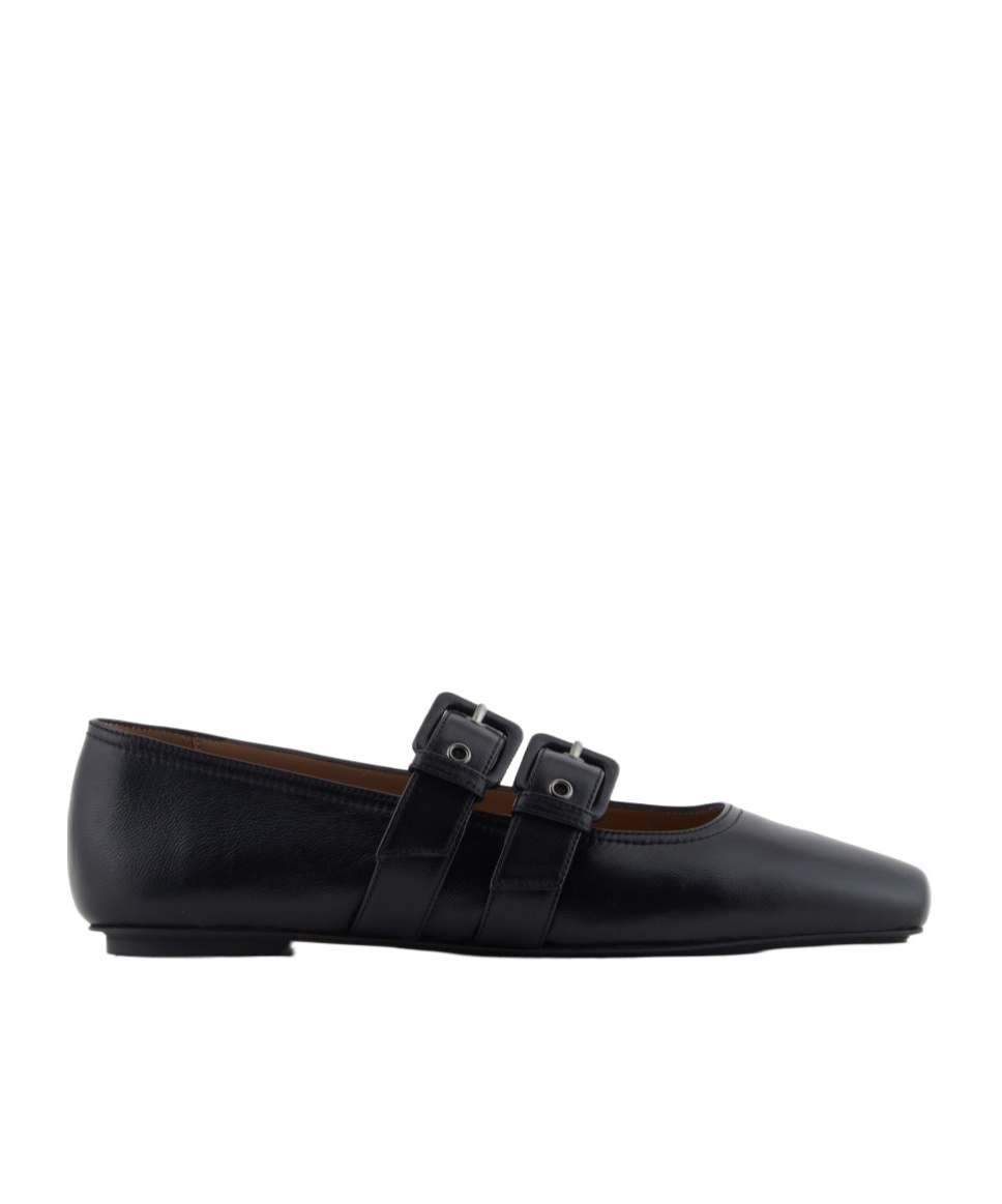 Emporio Armani Nappa-leather Square-toed Ballerinas With Double Strap In Black