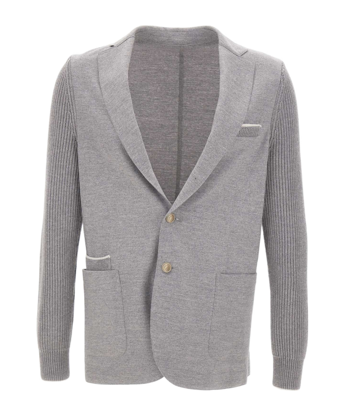 Eleventy Ribbed-knit Elbow-patch Blazer In Gray