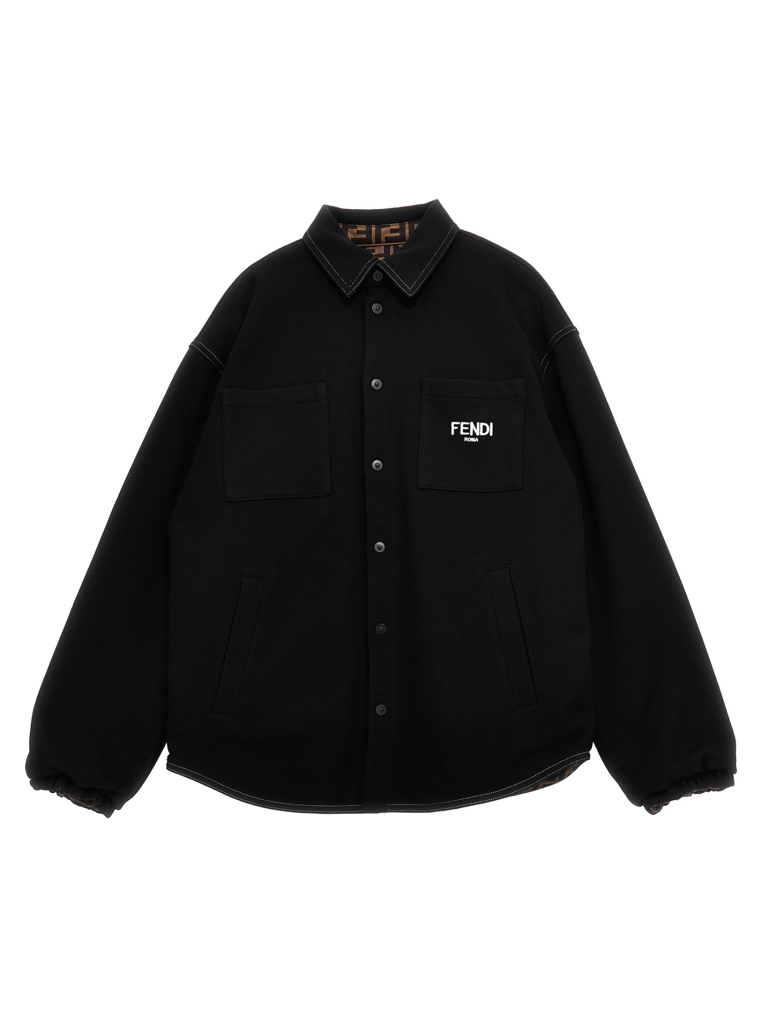 Fendi Revisable Ff-monogram Print Shirt Jacket In Black