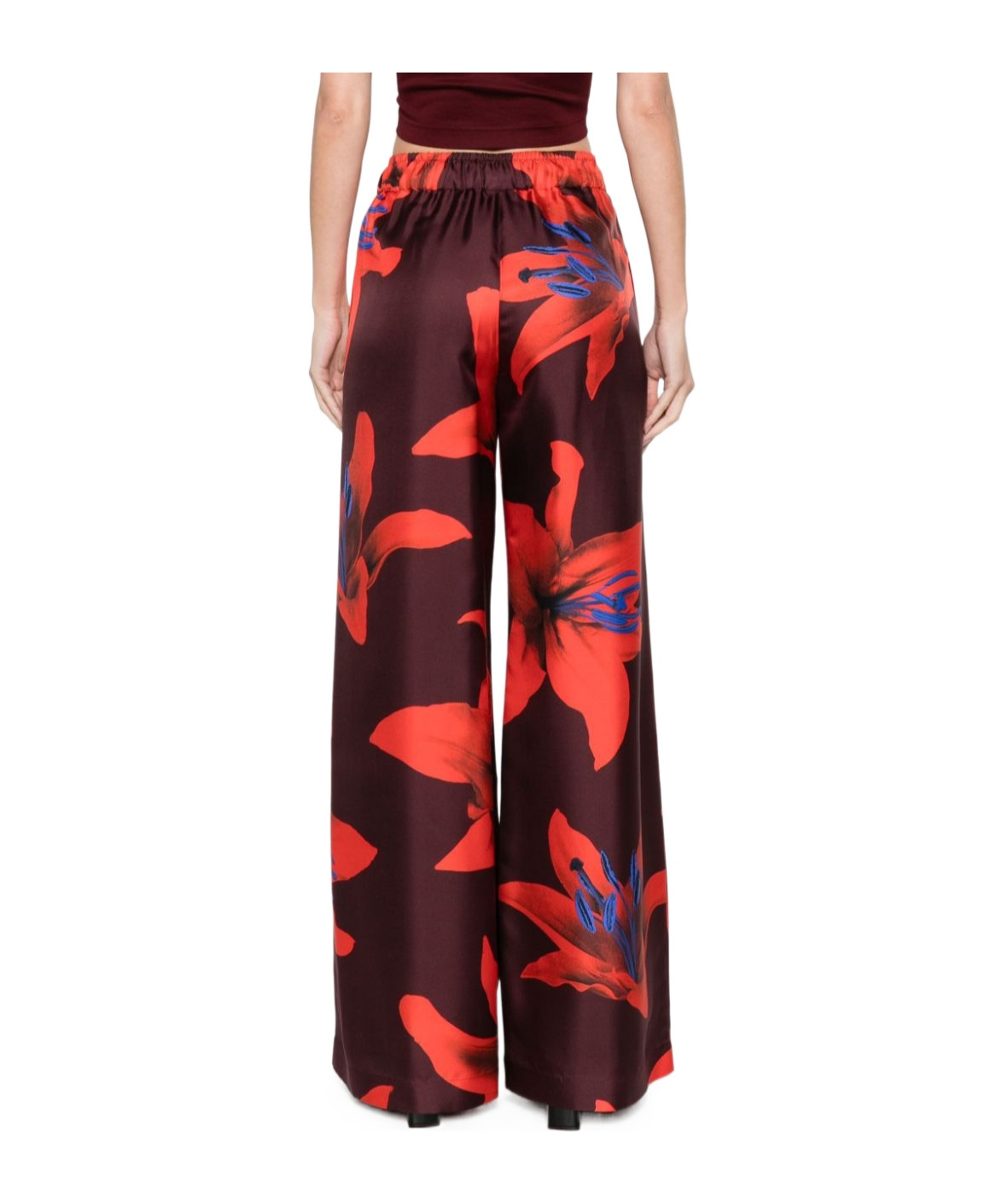 Alexander Mcqueen Wide-leg Silk Twill Trousers With Flame Lily Print In Red