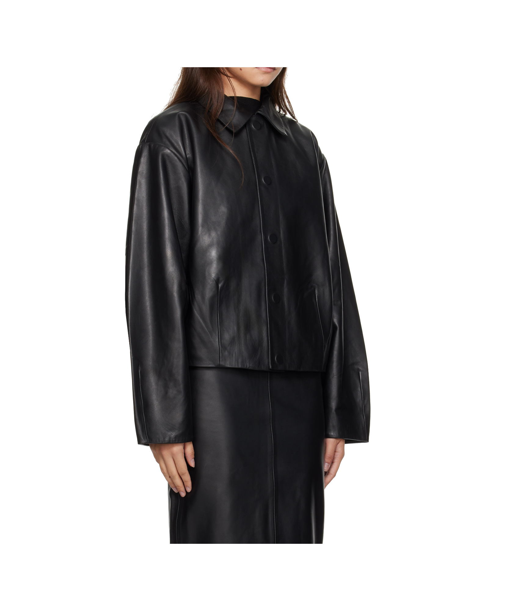 St Agni Black Cocoon Leather Jacket